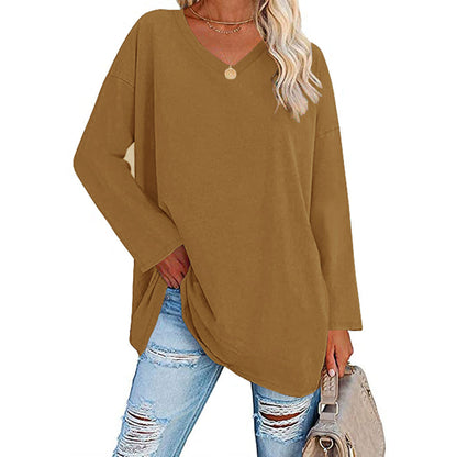 Dames Oversized T-shirt Lange Mouwen V-hals Casual