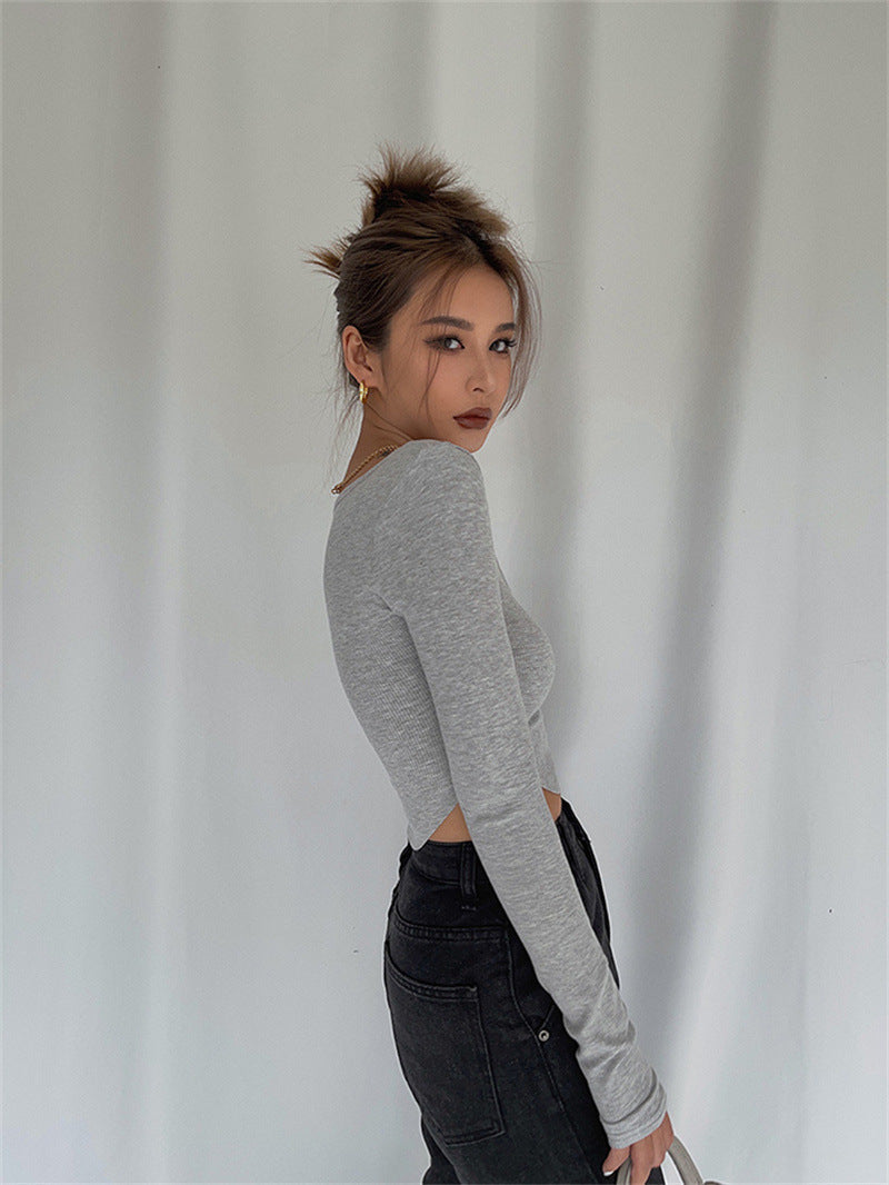 Dames Crop Top Kort Geribd Vierkant Hals