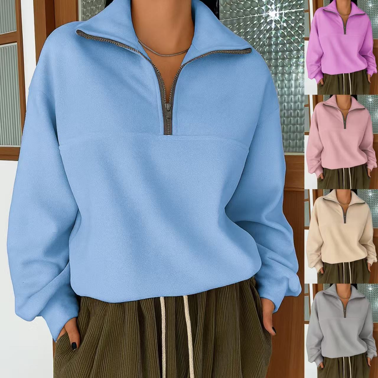 Dames Sweatshirt Sportief Warm met Rits en Kap