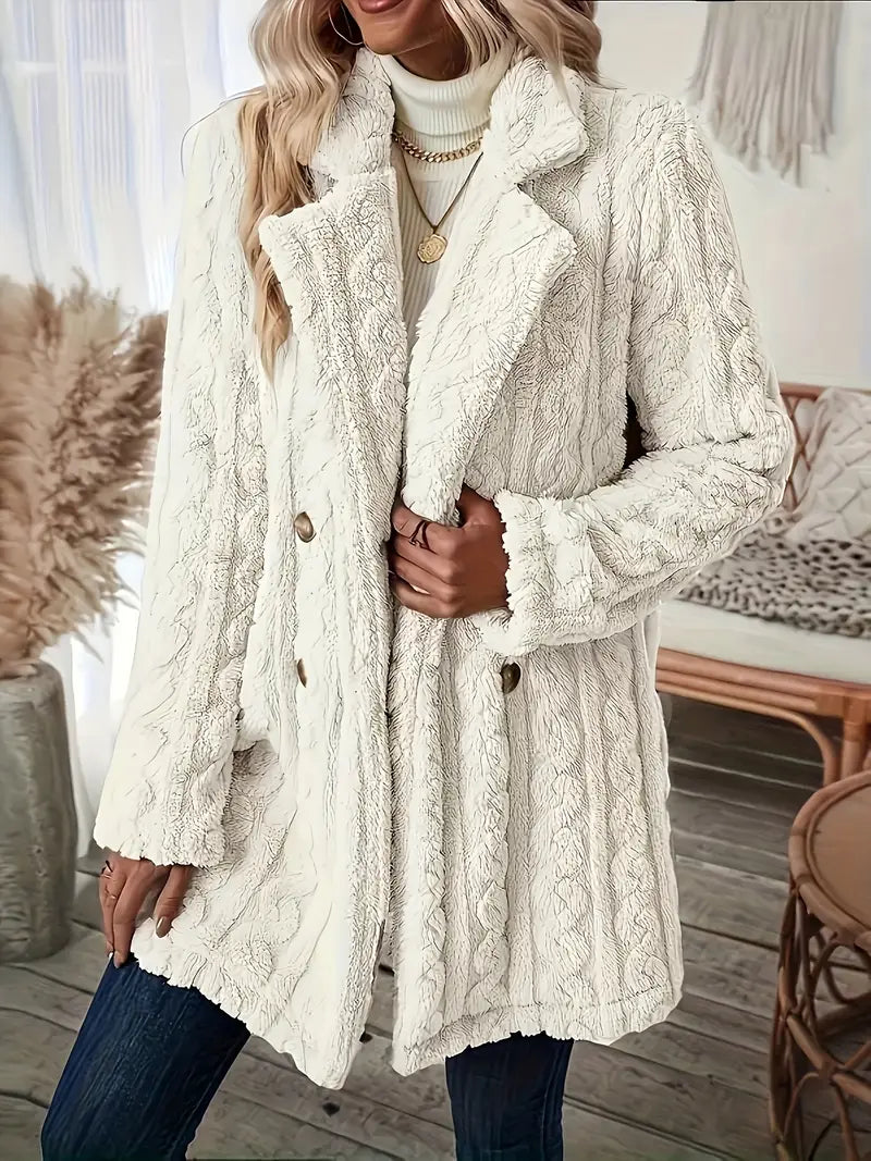 Ceretta - Double-breasted jas met pluizige revers → Ceretta Donkere Jas met Pluizige Revers Warm en Stijlvol