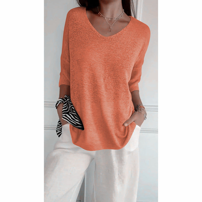 Dames Top Fijngebreide V-hals Driekwart Mouwen Casual Kleding
