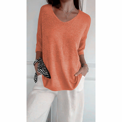 Dames Top Fijngebreide V-hals Driekwart Mouwen Casual Kleding