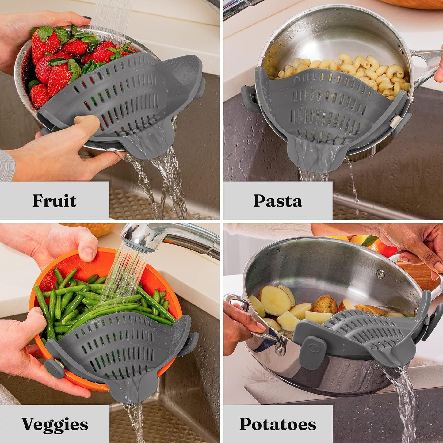Silicone Zeef - Hittebestendig Clip-On Vergiet voor Pasta en Groenten