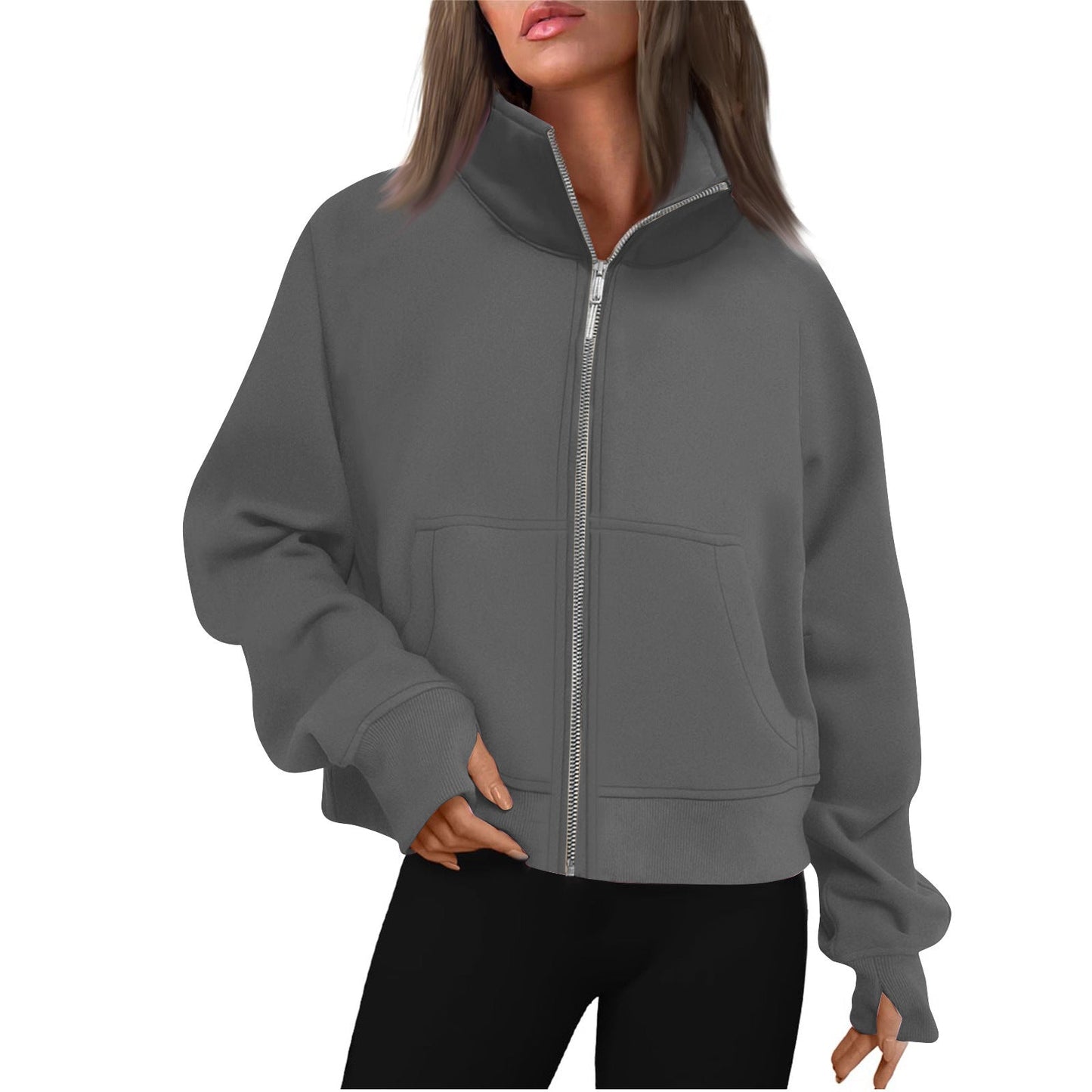 Dames Vest met Rits en Hoge Kraag Trendy Basic Stijl Salie