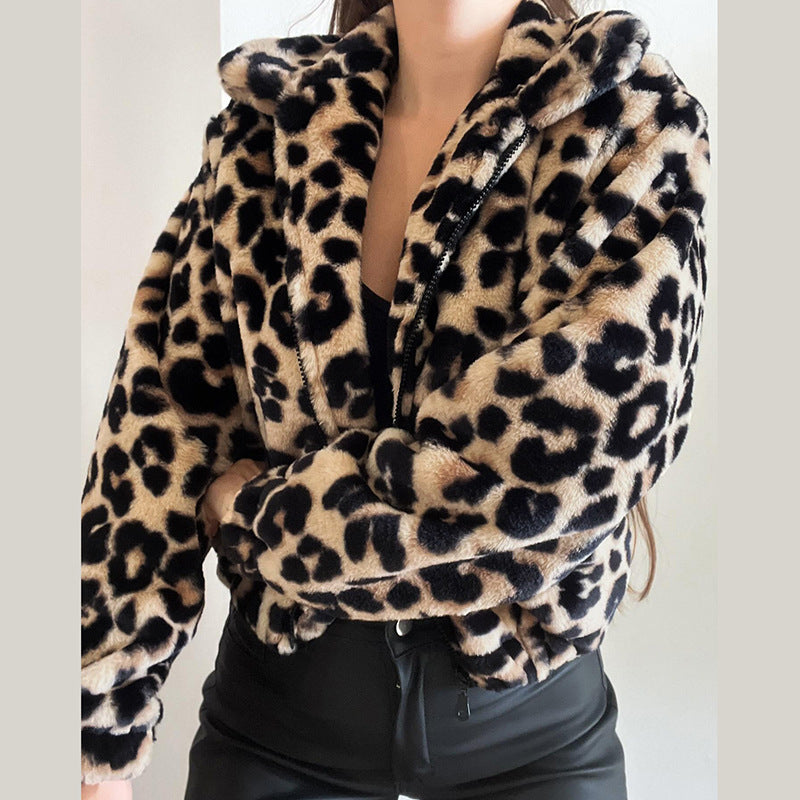 Dames Faux Fur Jas Kort Leopard Stijlvol