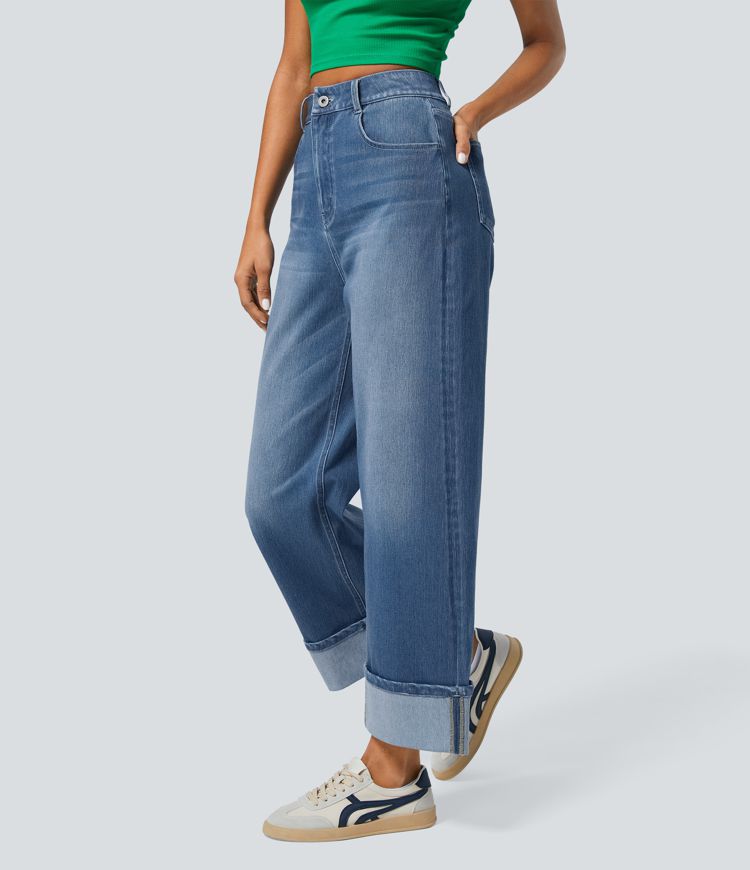 Dames Wide Leg Jeans Zwart Comfortabel - Mode Vibes