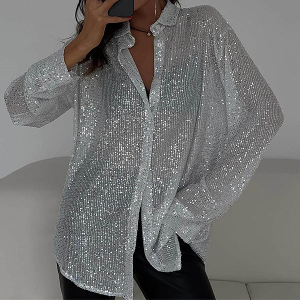 Vrouwelijke Blouse met Pailletten Glimmer Effect
