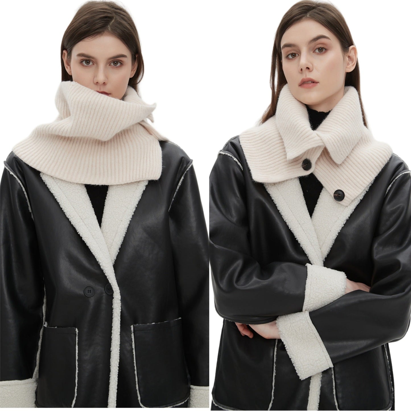 Dames Sjaal Warm Gebreid Col Model Met Knopen
