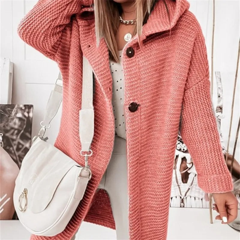 Elegante Dames Cardigan met Capuchon – Kasjmier Look