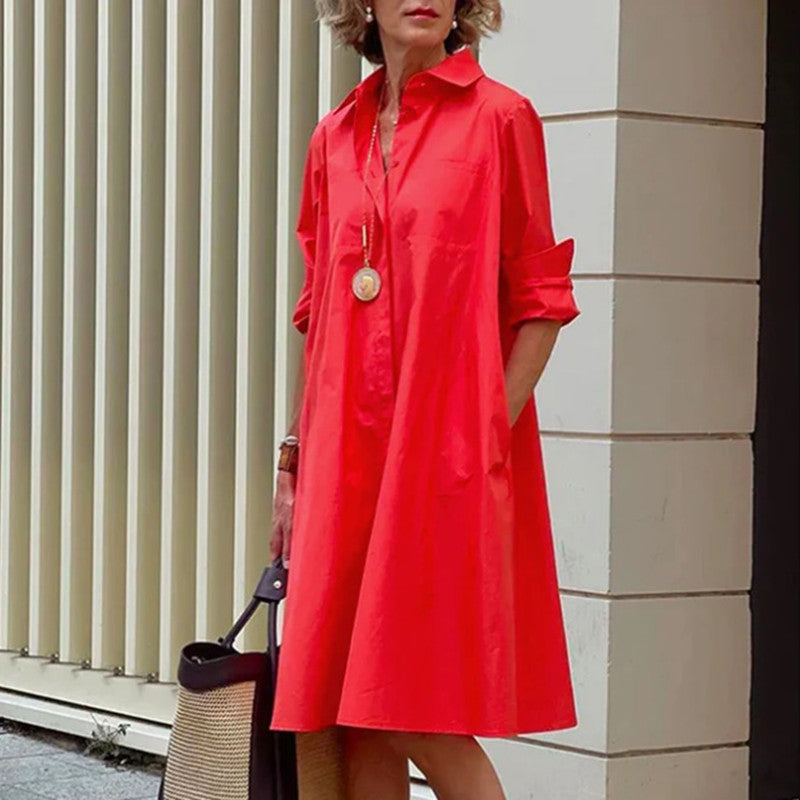 Dames Jurk Midi Elegante Knoopsluiting Zwart Jurk voor Vrouw