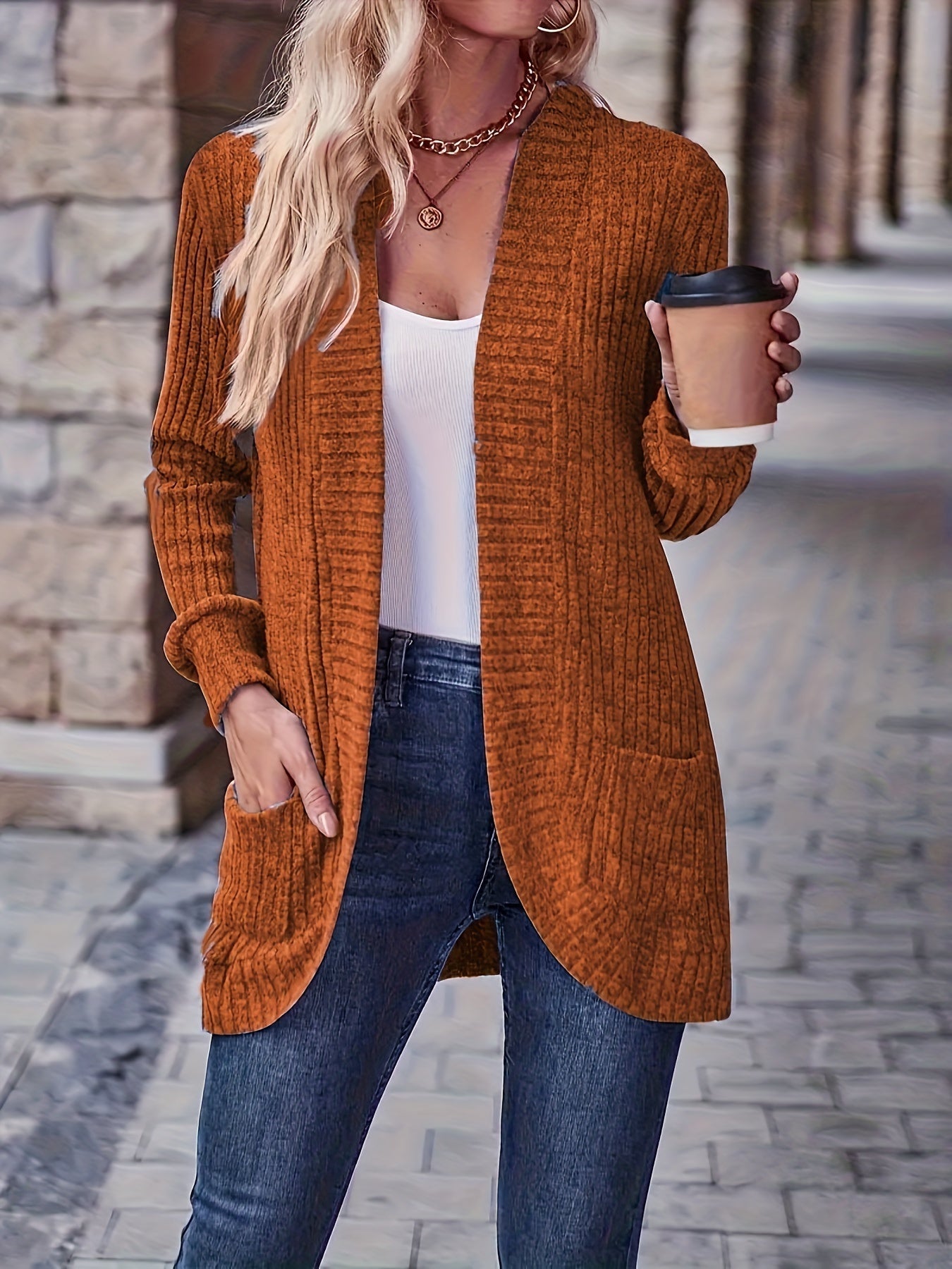 Dames Casual Gebreid Fleecevest met Lange Mouwen