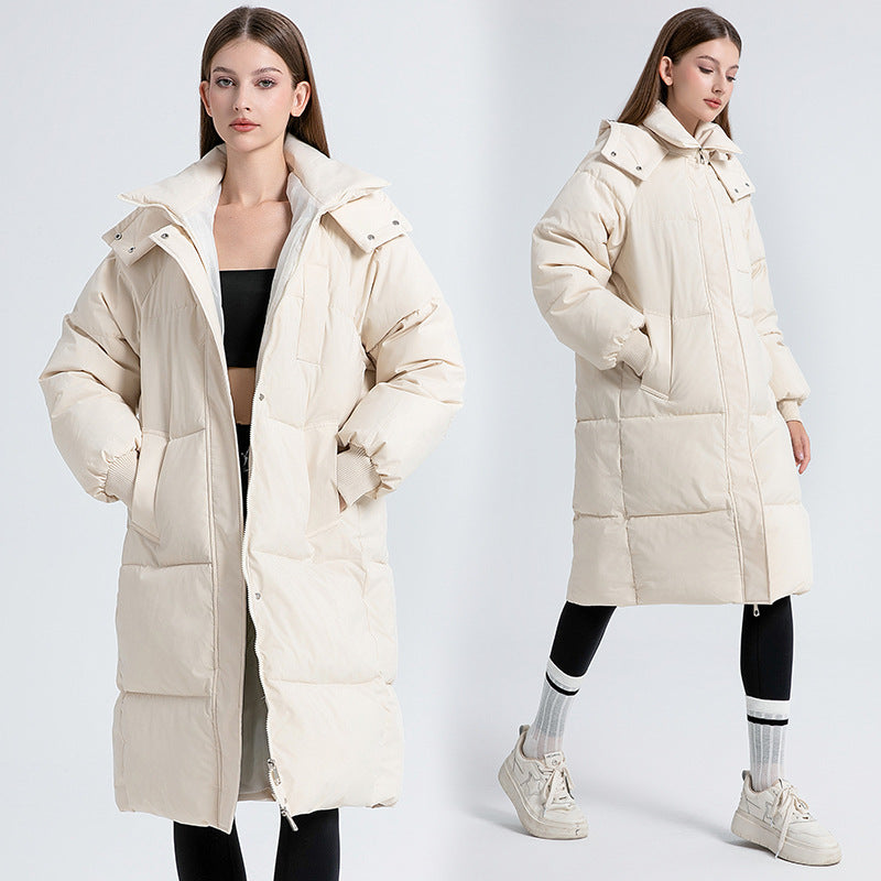 Dames Lange Gewatteerde Jas met Capuchon Warm Winter