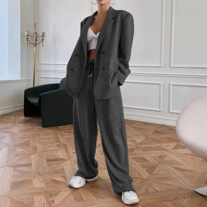 Dames Tweedelig Pak Blazer en Wijde Broek Modern Design