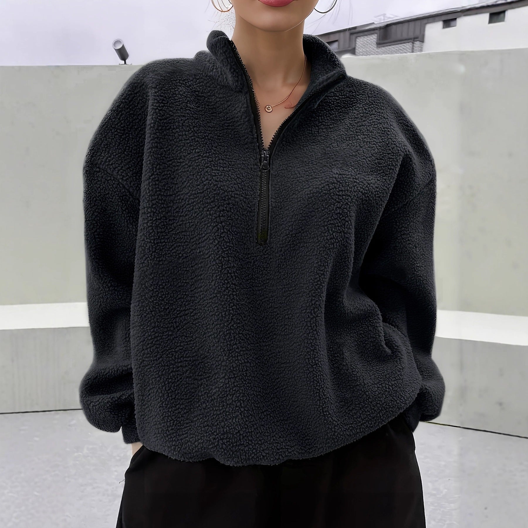 Dames Fleece Trui Warm met Halve Rits - Mode Vibes