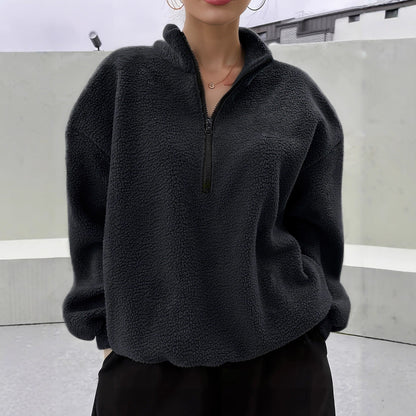 Dames Fleece Trui Warm met Halve Rits - Mode Vibes