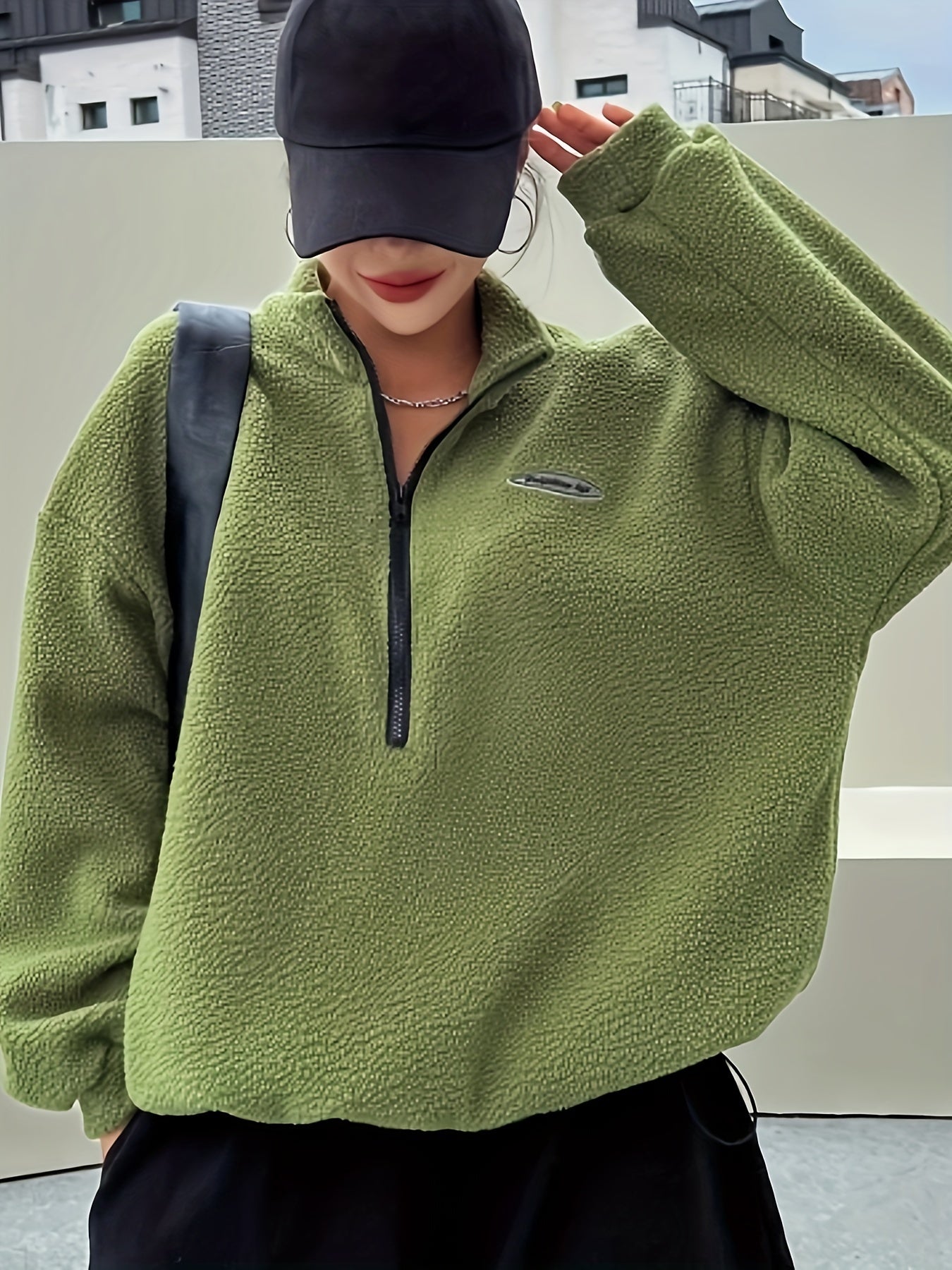 Pullover Sweatshirt Effen met Ritssluiting voor Dames