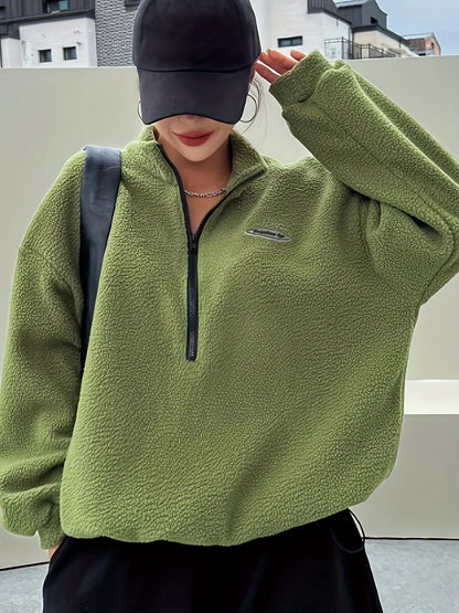 Pullover Sweatshirt Effen met Ritssluiting voor Dames