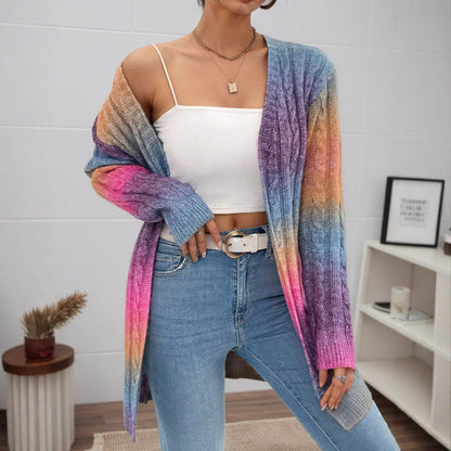 Dames Gebreide Vest Regenboog Kleuren Warm en Stijlvol