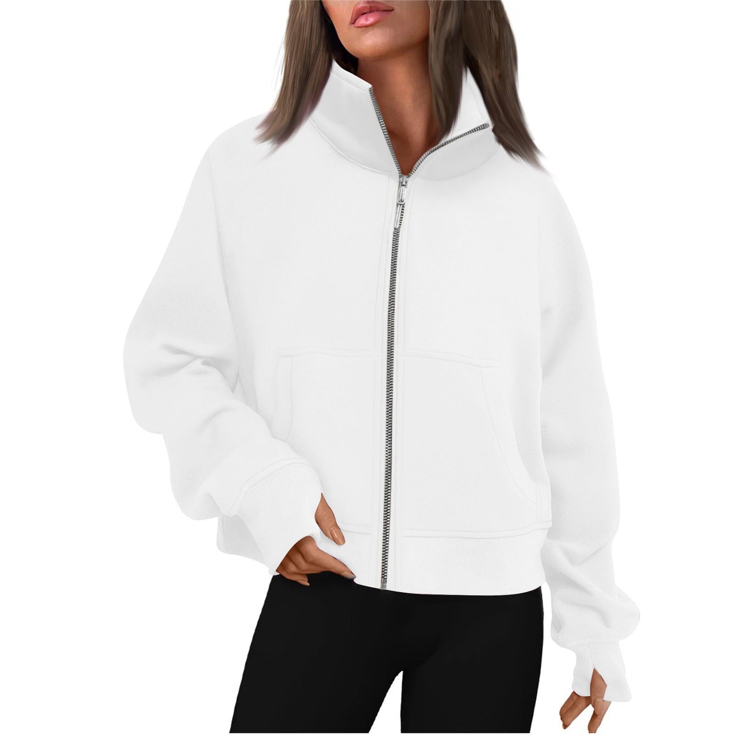 Dames Vest met Rits en Hoge Kraag Trendy Basic Stijl Salie