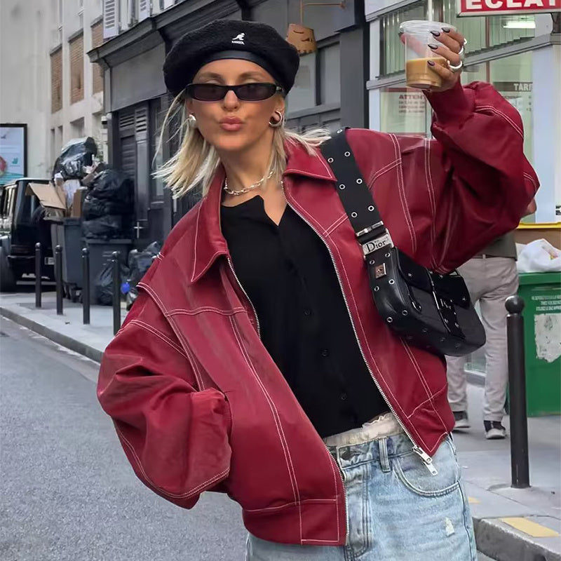 Oversized Bomberjack Met Contrasterende Stiksels en Kap
