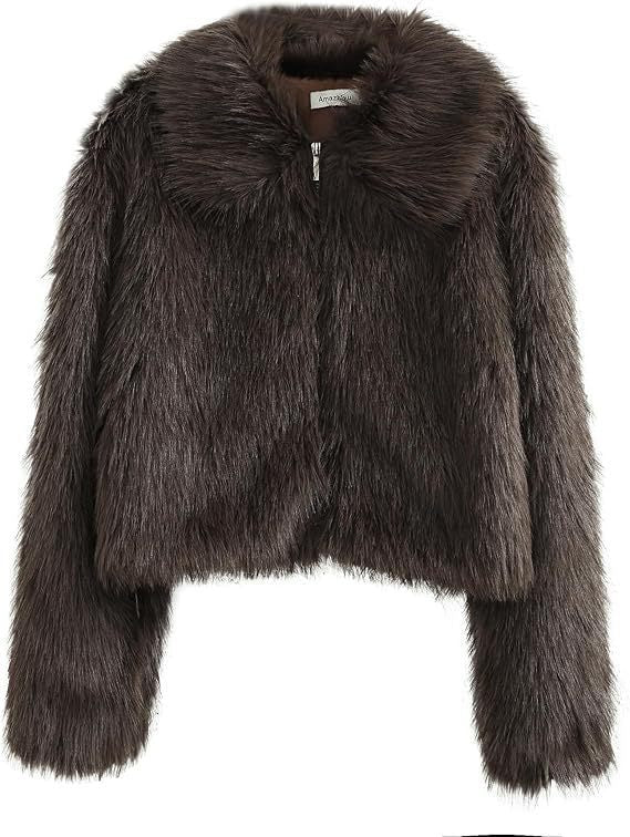 Dames Faux Fur Jas Kort Warm met Kraag en Rits
