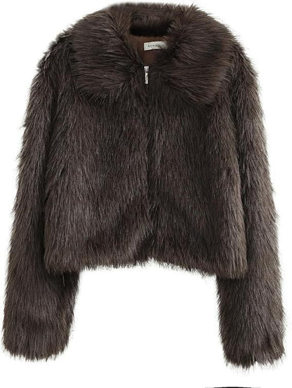 Dames Faux Fur Jas Kort Warm met Kraag en Rits