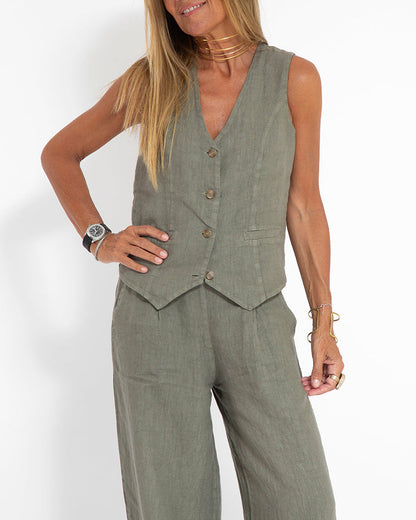Linnen Set Wijde Broek en Vest voor Vrouw