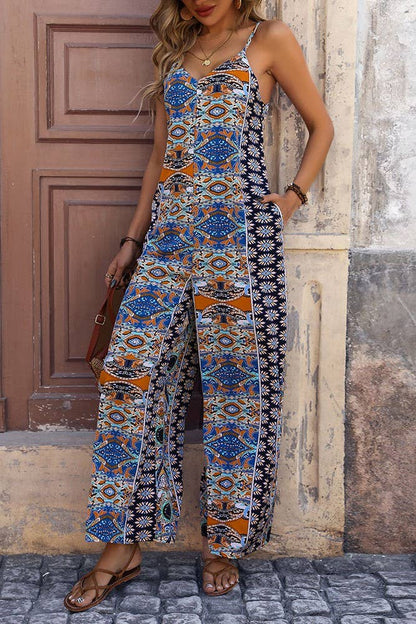 Vrouwen Jumpsuit Met V-Hals Ethisch Gedrukt