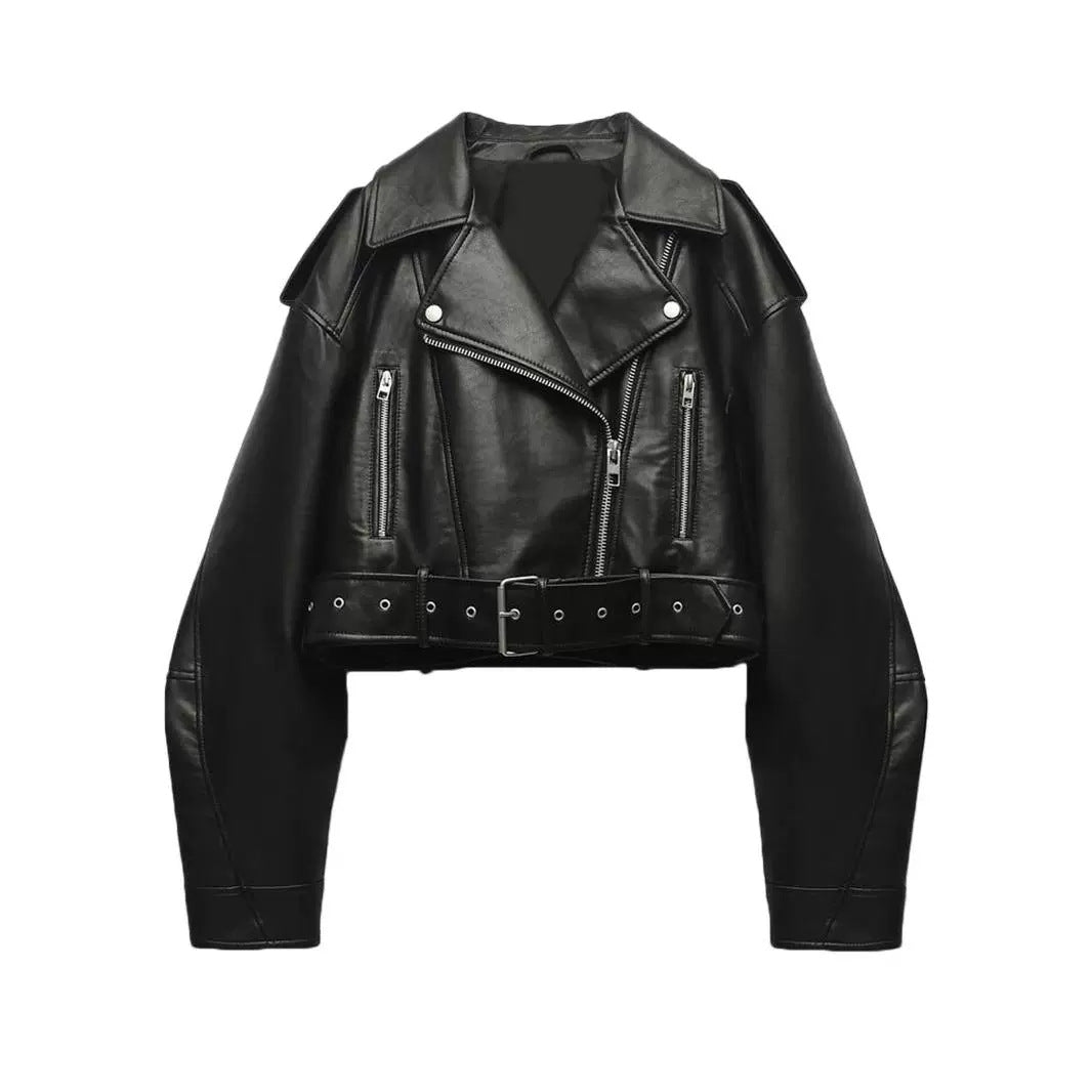 Dames Bikerjas Kort Leder Trendy Model