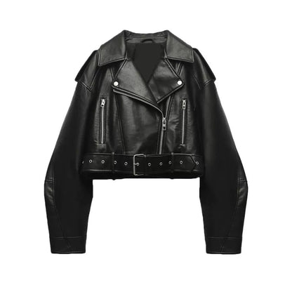 Dames Bikerjas Kort Leder Trendy Model
