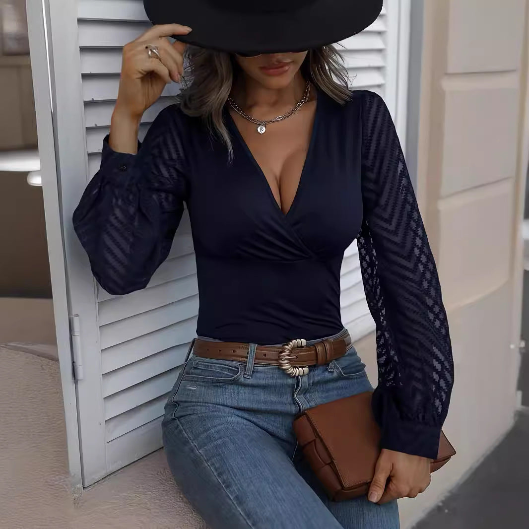 Dames Top V-hals Chiffon Mouwen Zomerjurk Stijl