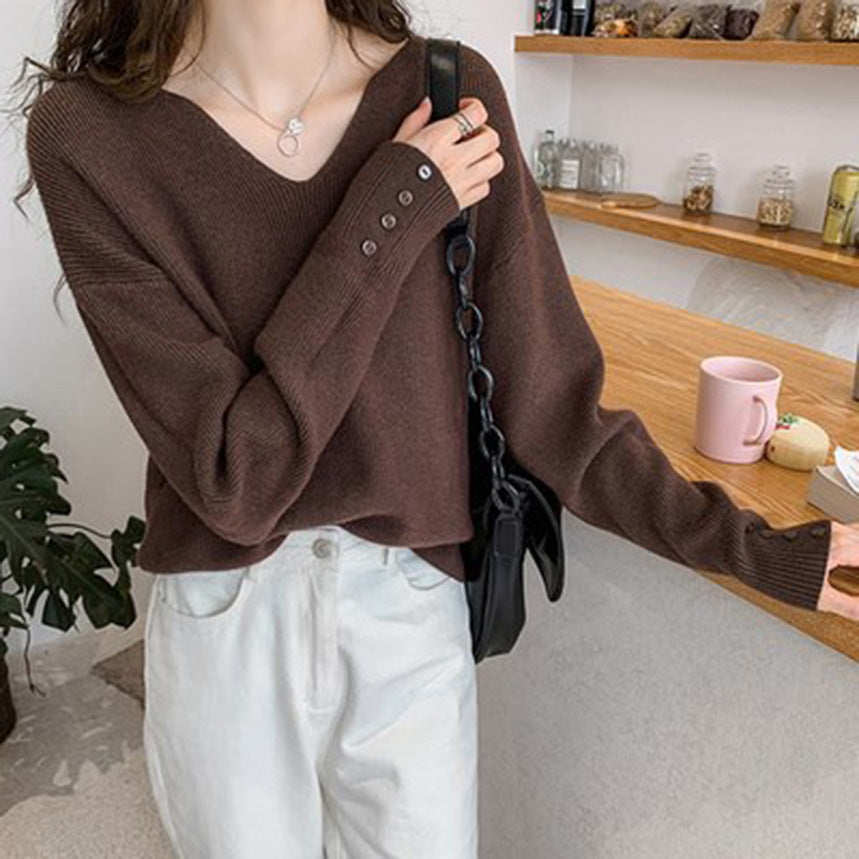 Dames Trui Oversized V-hals Comfortabel met Knoopjes