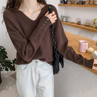 Dames Trui Oversized V-hals Comfortabel met Knoopjes