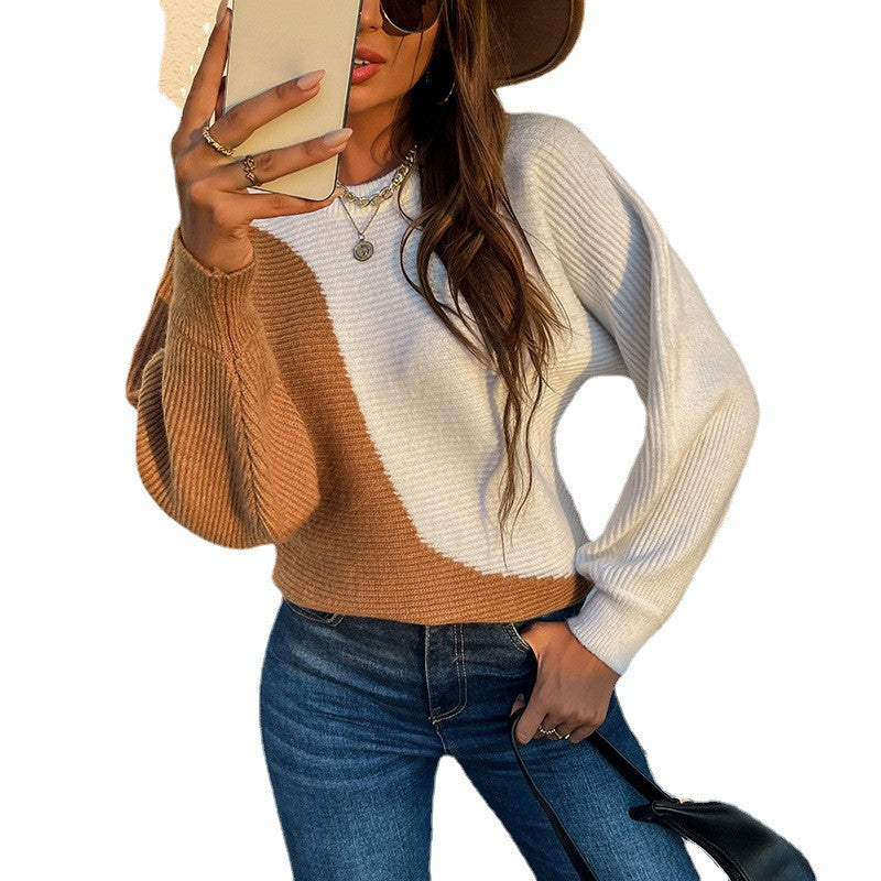 Dames Gebreide Trui Trendy Modieus met Contrast Kleuren