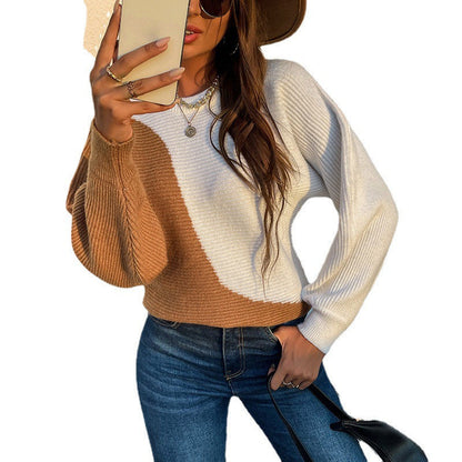 Dames Gebreide Trui Trendy Modieus met Contrast Kleuren