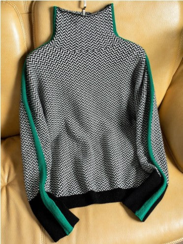 Dames Gebreide Coltrui met Contrast Strepen Elegante Stijl