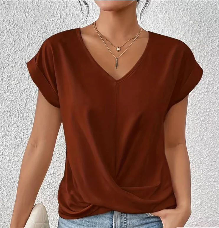 Dames T-shirt Losvallend met V-hals en Gekruiste Voorzijde