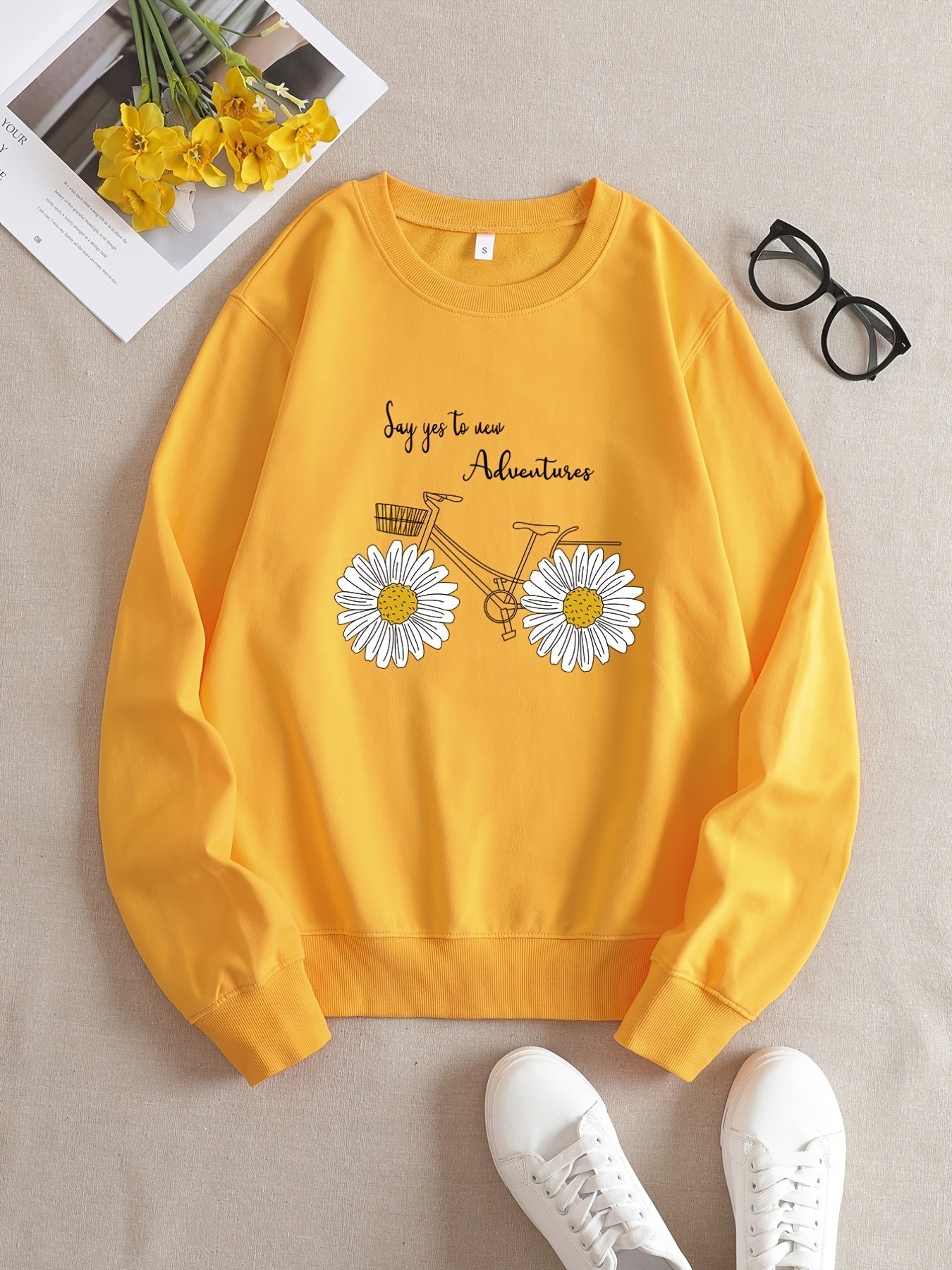 Gele Sweatshirt met Grappige Grafische Print - Mode Vibes