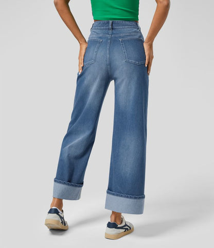 Dames Wide Leg Jeans Zwart Comfortabel