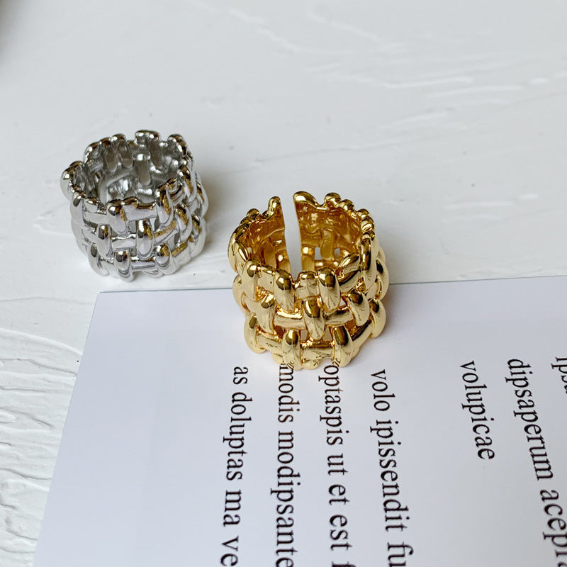 Gevlochten Dames Ring Brede Zilverkleurig Trendy Model