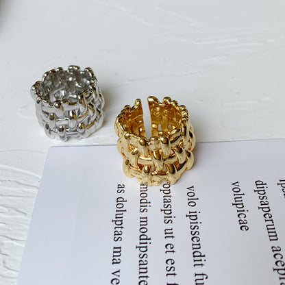 Gevlochten Dames Ring Brede Zilverkleurig Trendy Model