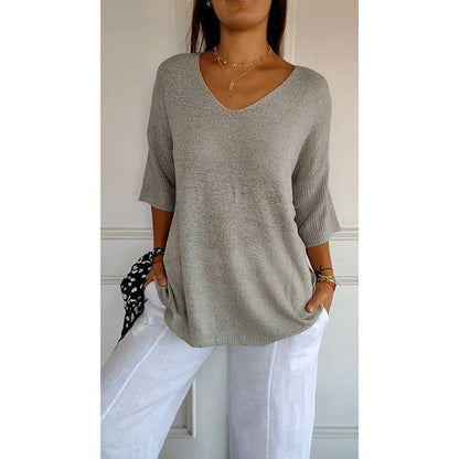 Dames Top Fijngebreide V-hals Driekwart Mouwen Casual Kleding