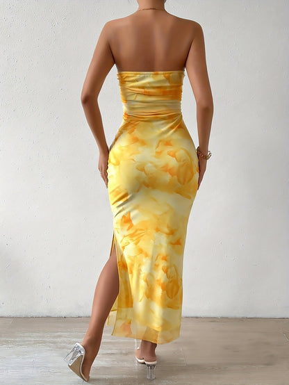 Strapless Avondjurk Bodycon Hoge Split Zwart Gala Jurk