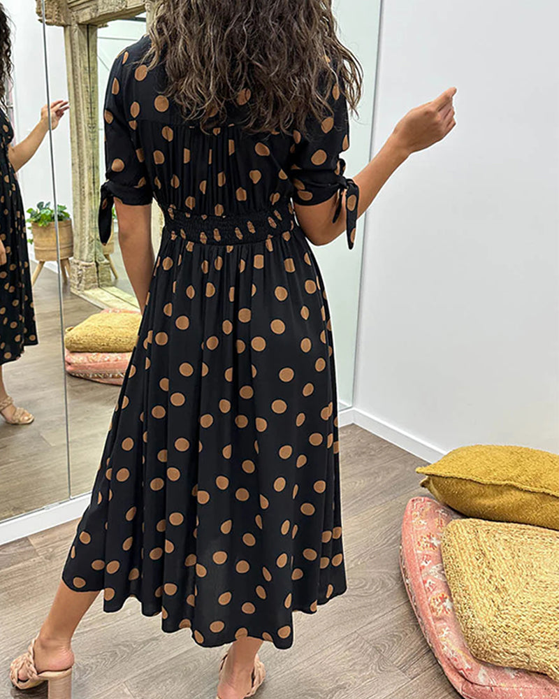 Dames Jurk met V-hals en Polkadotprint