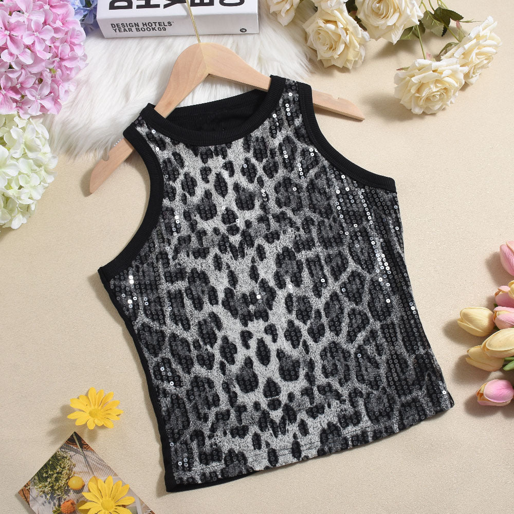 Dames Top met Pailletten en Luipaard Print Glitter Feestjurk