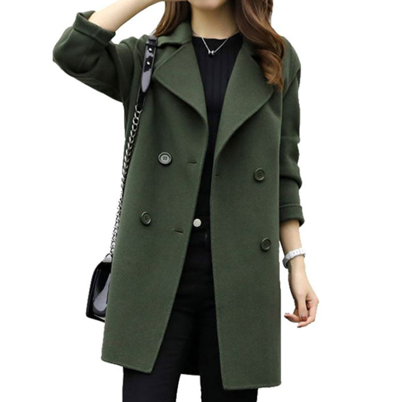 Dames Wollen Mantel Dubbel Geknoopt Stijlvol Trendy Look