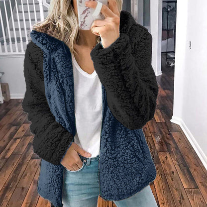 Dames Fleece Vest Zacht met Capuchon en Contrasterende Mouwen