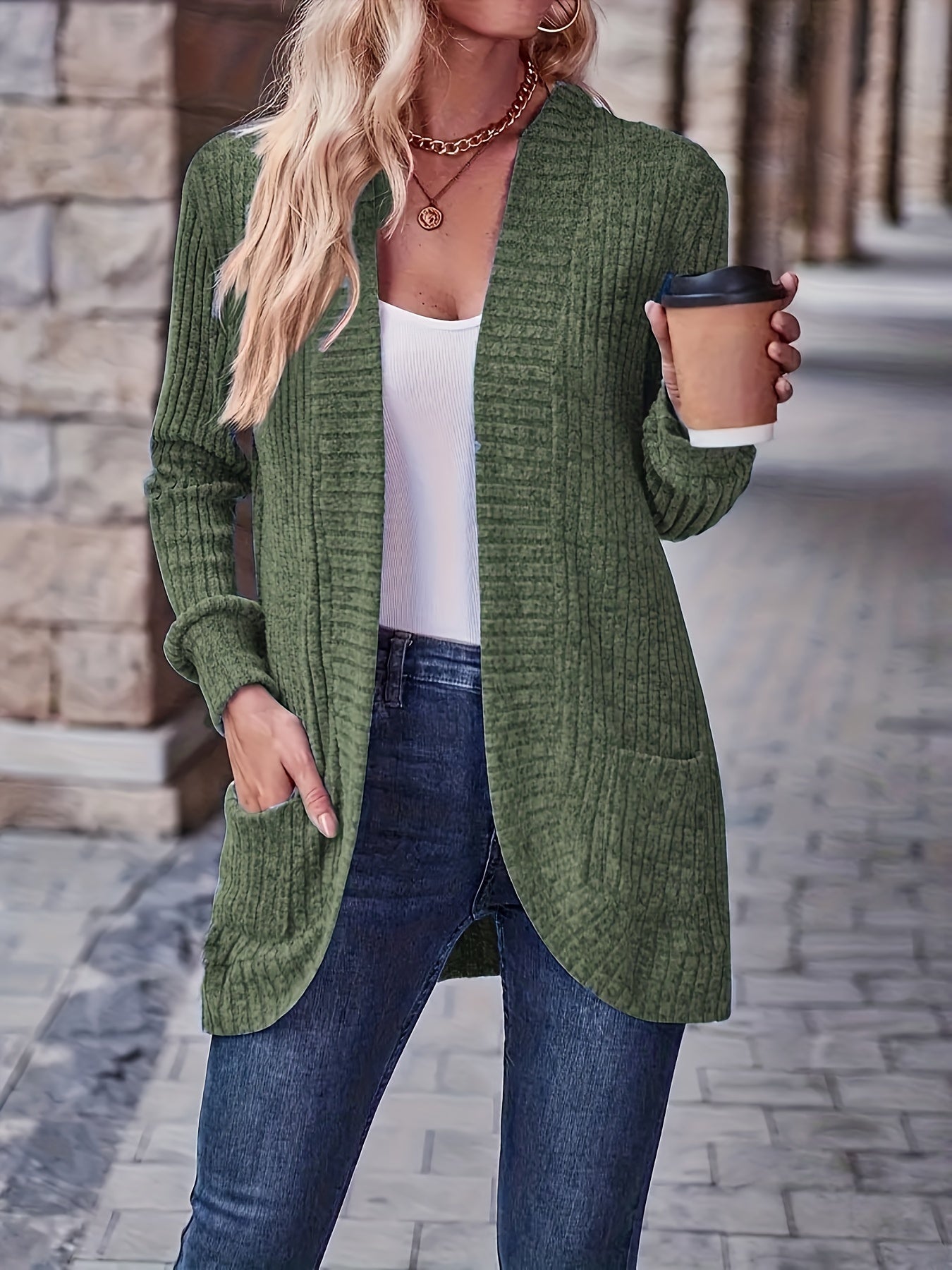 Dames Casual Gebreid Fleecevest met Lange Mouwen