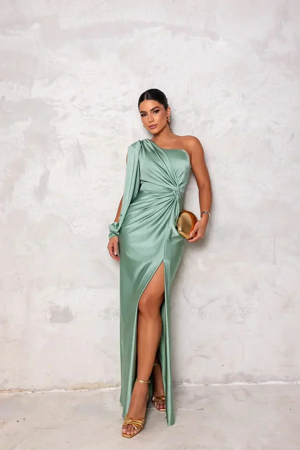 Elegant One-Shoulder Maxi Jurk voor Bruiloftsgasten met Split