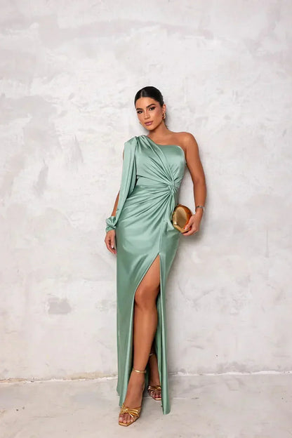 Elegant One-Shoulder Maxi Jurk voor Bruiloftsgasten met Split
